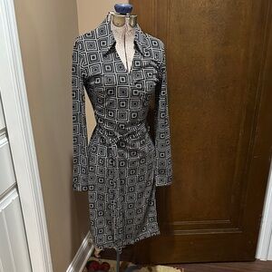 Express Black and White Geometric Wrap Dress